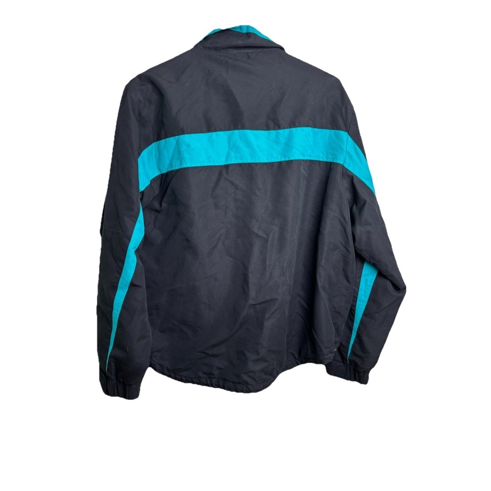 Vtg Catalina Jacket Womens Large Black Teal Full Zip Windbreaker Bomber - Picture 2 of 9